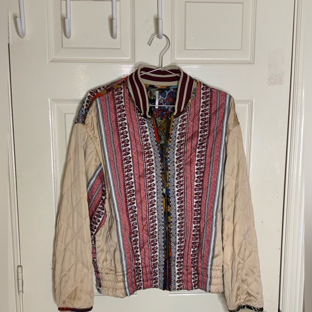 Free People Pandora Bomber Patchwork Jacket Reversible Zip Up XS $248​ - Picture 13 of 13